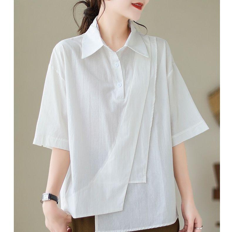 Летняя ретро-сорочка с короткими рукавами, нестандартная тонкая рубашка свободного покроя, однотонная, свободного покроя, для женщин