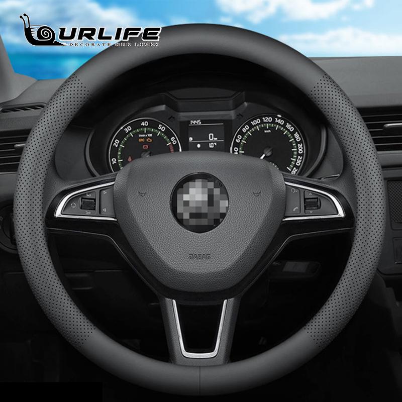 Кожаный чехол на руль автомобиля 38 см для Skoda Octavia A5 A7 Rapid Spaceback Fabia Kodiaq Superb YETI Karoq Kamiq