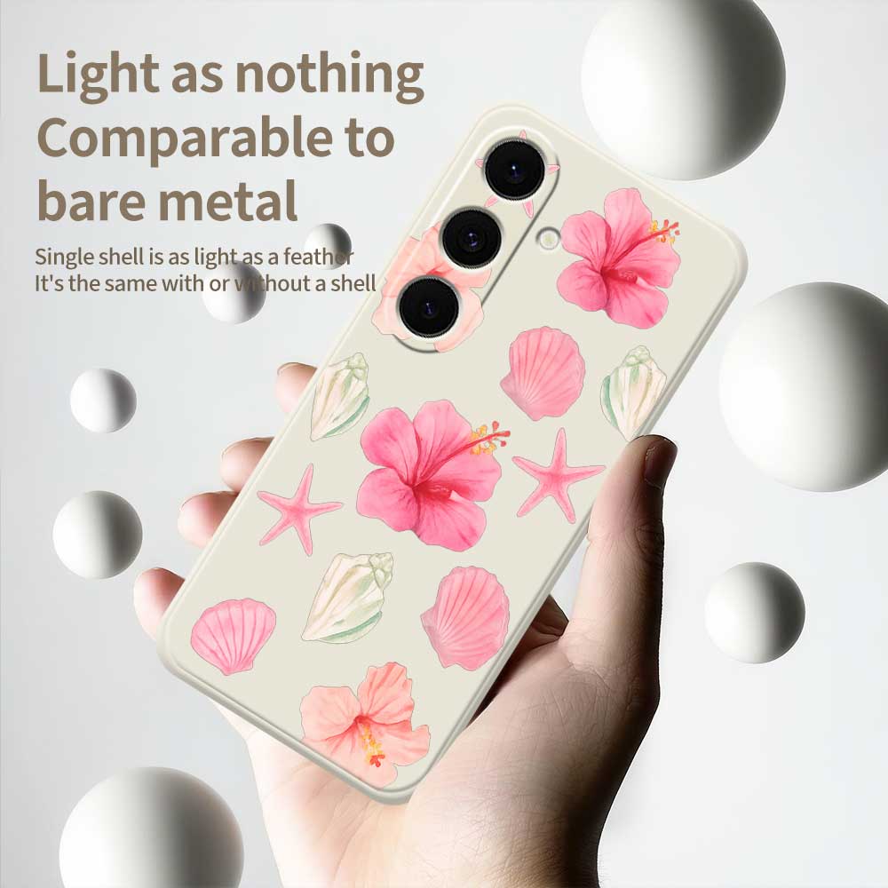 For Samsung Galaxy S25 FE Case Peach Blossoms Shells Pattern Printing Straight Edge TPU Phone Back Cover