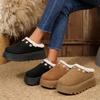 Платформенные шлепанцы для женщин на массивной танкетке, меховые хлопковые туфли для женщин, модные теплые плюшевые мюли, обувь на толстой подошве, повседневная обувь