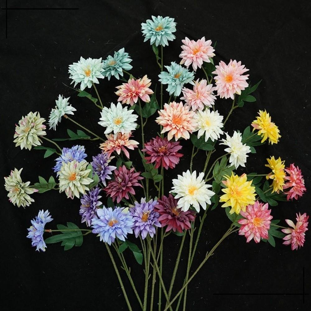 3 Heads Artificial Dahlia Flower 64cm Length Hydrangea Flower Simulation Flowers  Photography Props