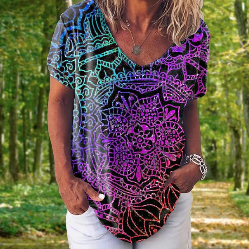 Модная женская футболка с 3d цветочным принтом, топы, футболки с v-образным вырезом и короткими рукавами, женская одежда, летняя футболка большого размера, женская одежда