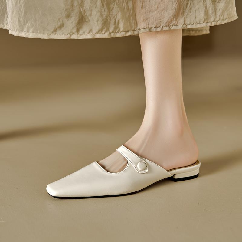 Мода 2025 Новые летние женские мюли из натуральной кожи, женская обувь с квадратным носком и массивным каблуком, туфли с закрытым носком, сандалии-слингбэки, шлепанцы