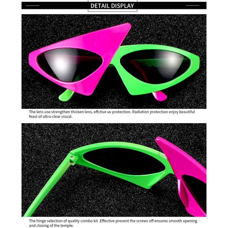 Унисекс Новинка Вечеринка Солнцезащитные очки 80-х Асимметричные очки Ярко-розовые и Неоново-зеленые очки для Хип-хоп танцев Хэллоуин вечеринки