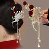 Delicate Long Faux Pearl Tassel Hair Claw, Butterfly Rhinestone Vintage Claw Clip, Women Girls Princess Style Hair Accessories