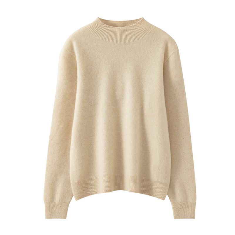 Women's Pure Cashmere Half-High Neck Pullover Sweater - Autumn/Winter Slim-Fit Knitwear