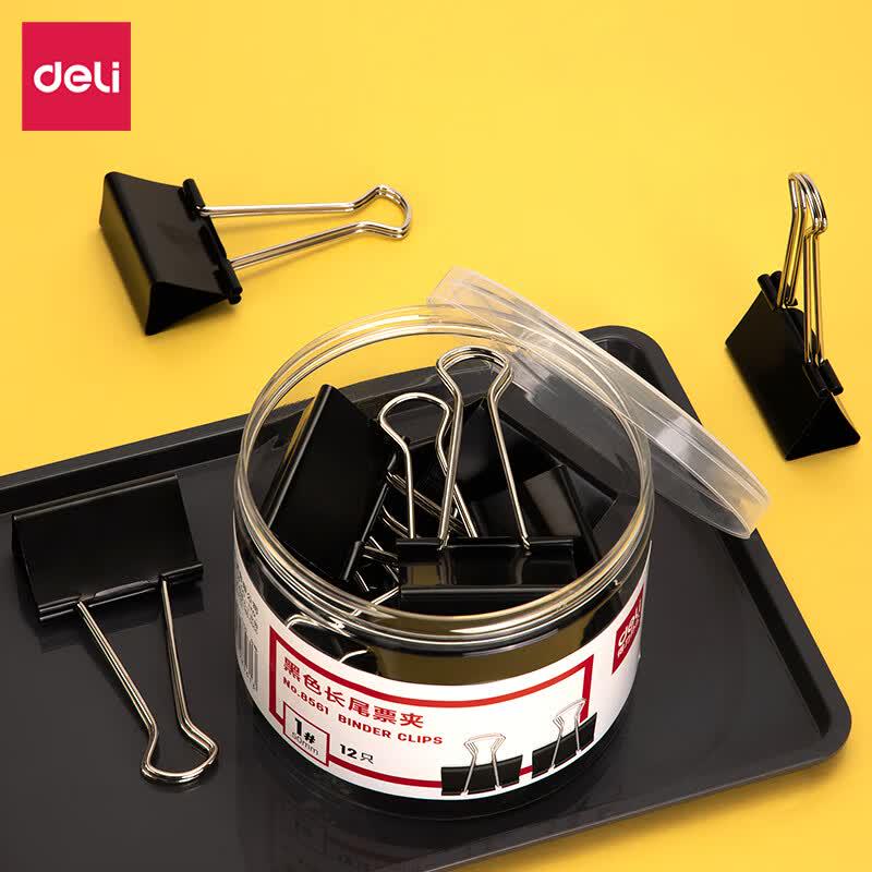 Deli 50mm Black Binder Clips (12-Pack)