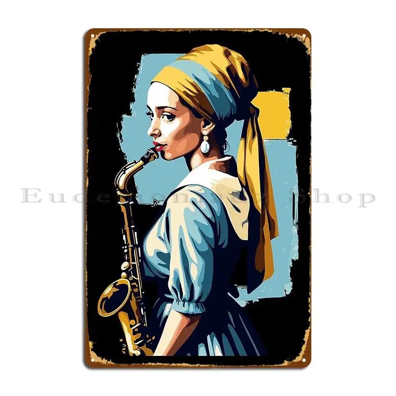 Vintage Pearl Earrings Art Funny Saxophone Jazz Metal Sign Plaques Wall Decor Design Customize Cinema Garage Tin Sign Poster