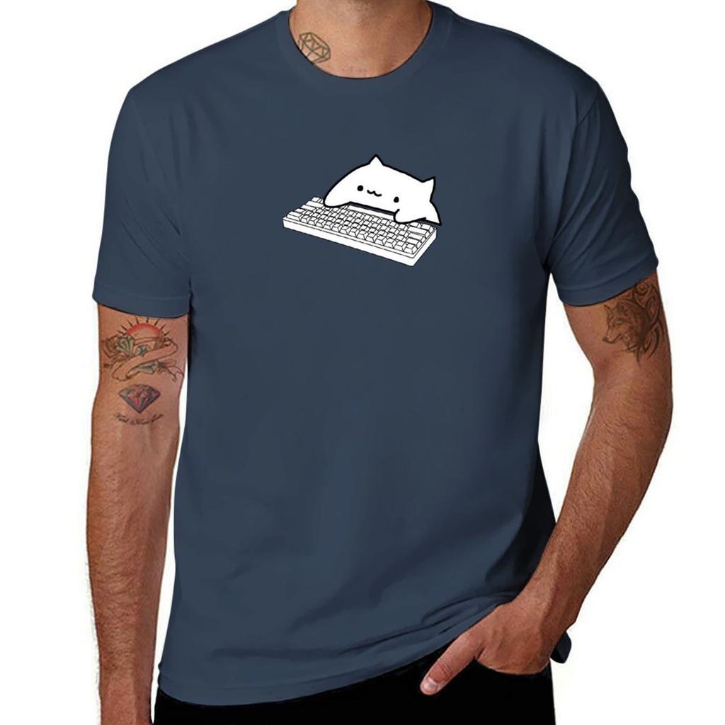 Футболка с Bongo Cat Механическая клавиатура t shirts для мужчины хлопок смешные футболки для мужчины набор белая Футболка