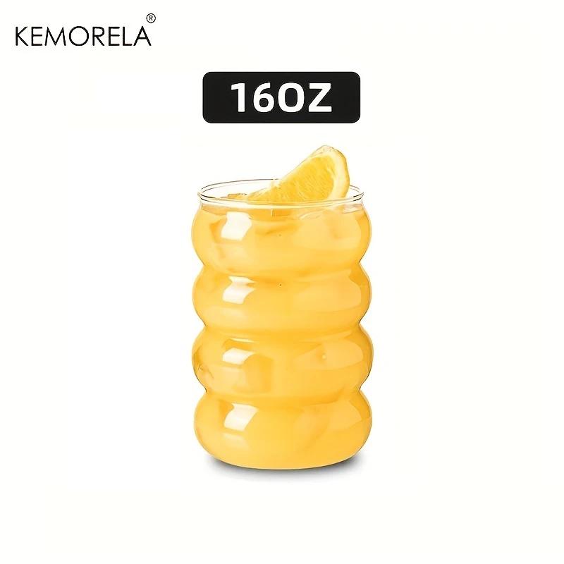 1/4PCS 16OZ Creative Glass Cup Straw Heat-Resistant Wave Cup Beer Juice Ice Coffee Cups Cocktail Fruit Glass Drinkware