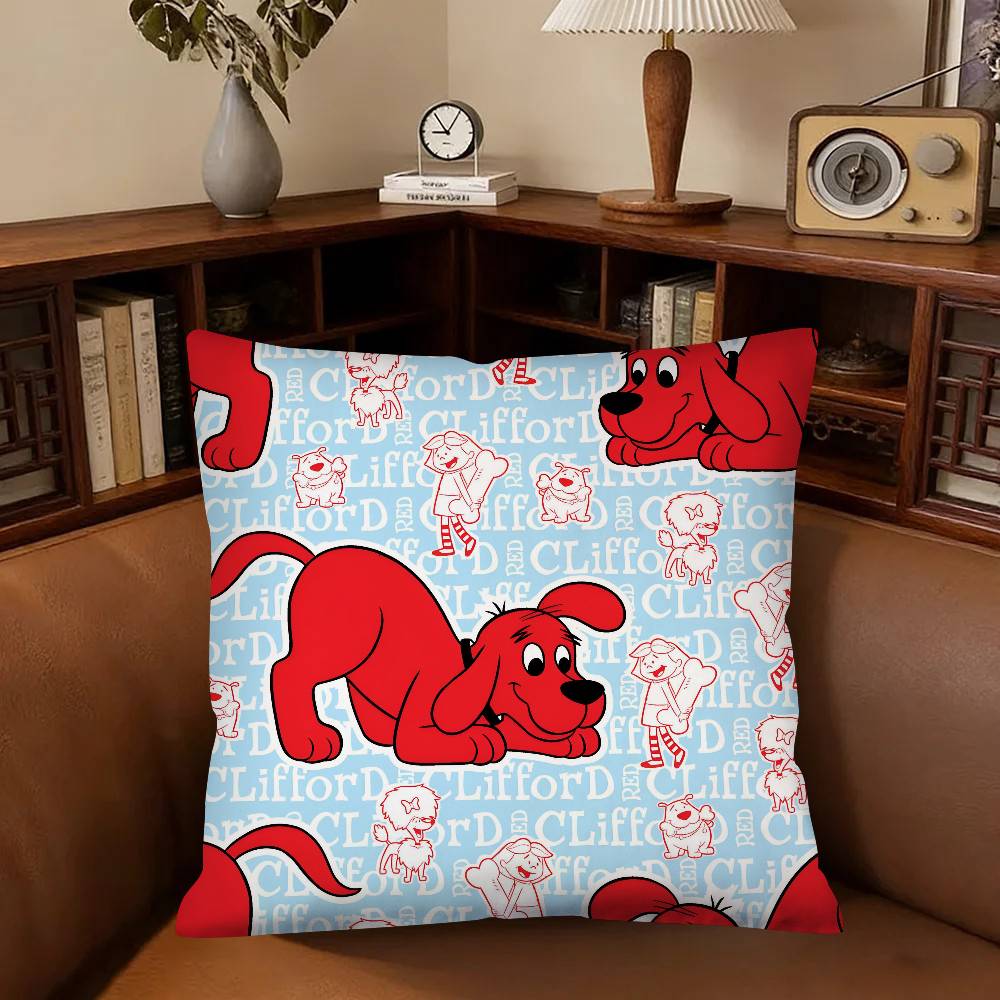 Cartoon CClifford The Big Red Dog Pillow Case Fashion Square Pillowcase Bedroom Sofa Room Ins Decoration Leisure