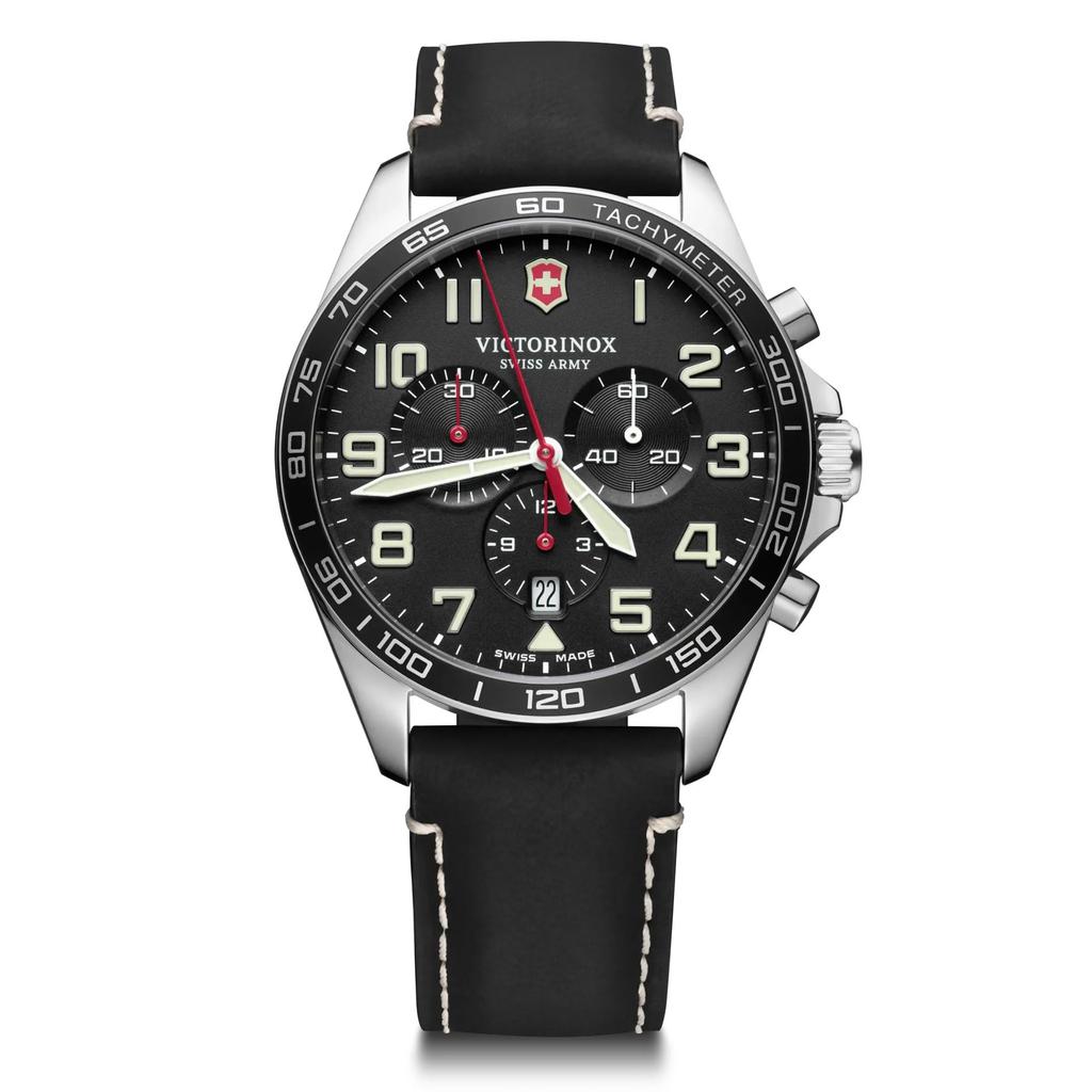 Watch FIELDFORCE CHRONO Stainless Steel Case Black Dial Black Leather Strap Gift 241852 [Victorinox] (316L) [