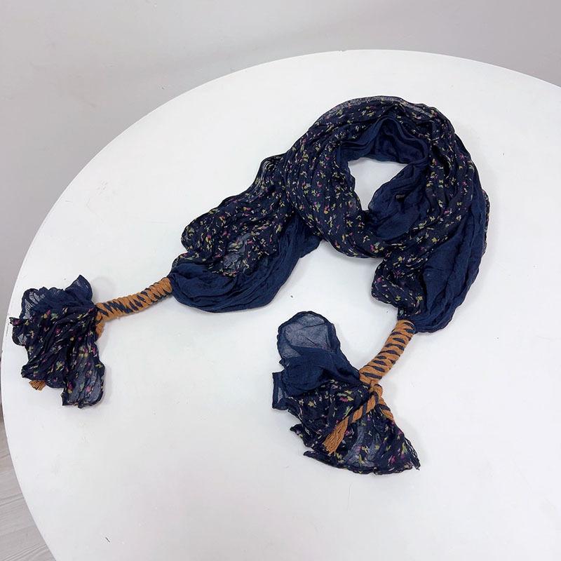 Retro Pleated Color Matching Gradual Change Scarf Soft Versatile Slender Silk Scarf Women'S Warm Neck Scarf Shawl