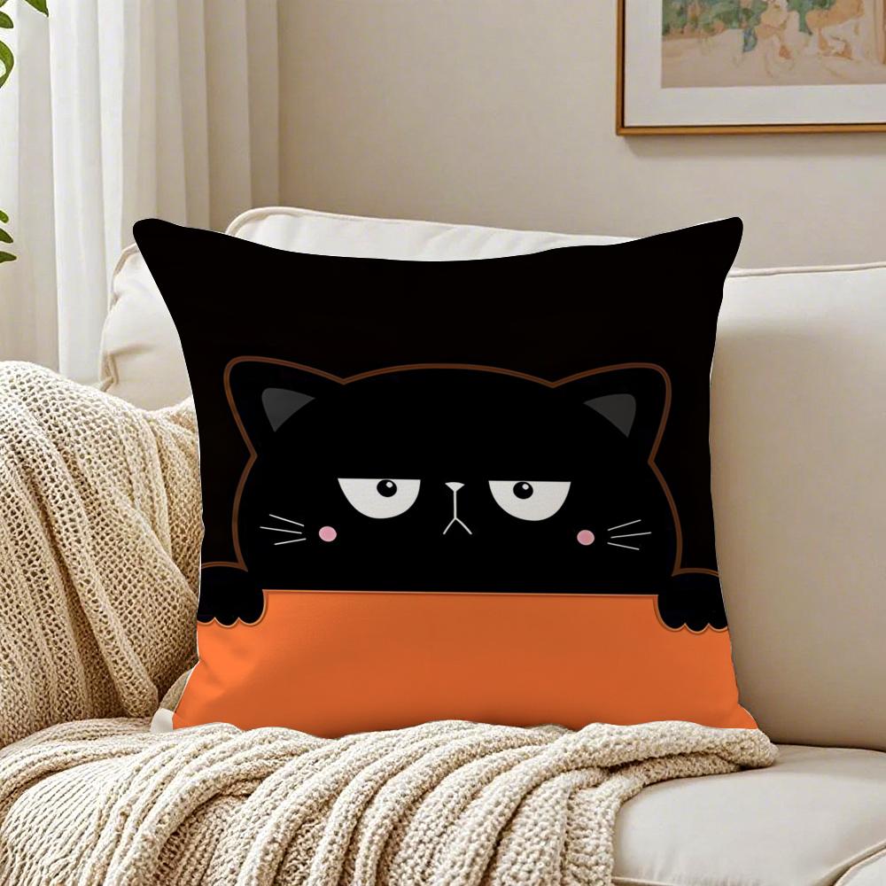 Cartoon Cat Surprise Accompanying Print Cushion Cover Linen Pillowcase Soft  for Sofa Bed Home Room Decor