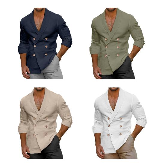 Мужская рубашка весна-лето с V-образным вырезом, двубортная, однотонная, облегающая, из хлопка