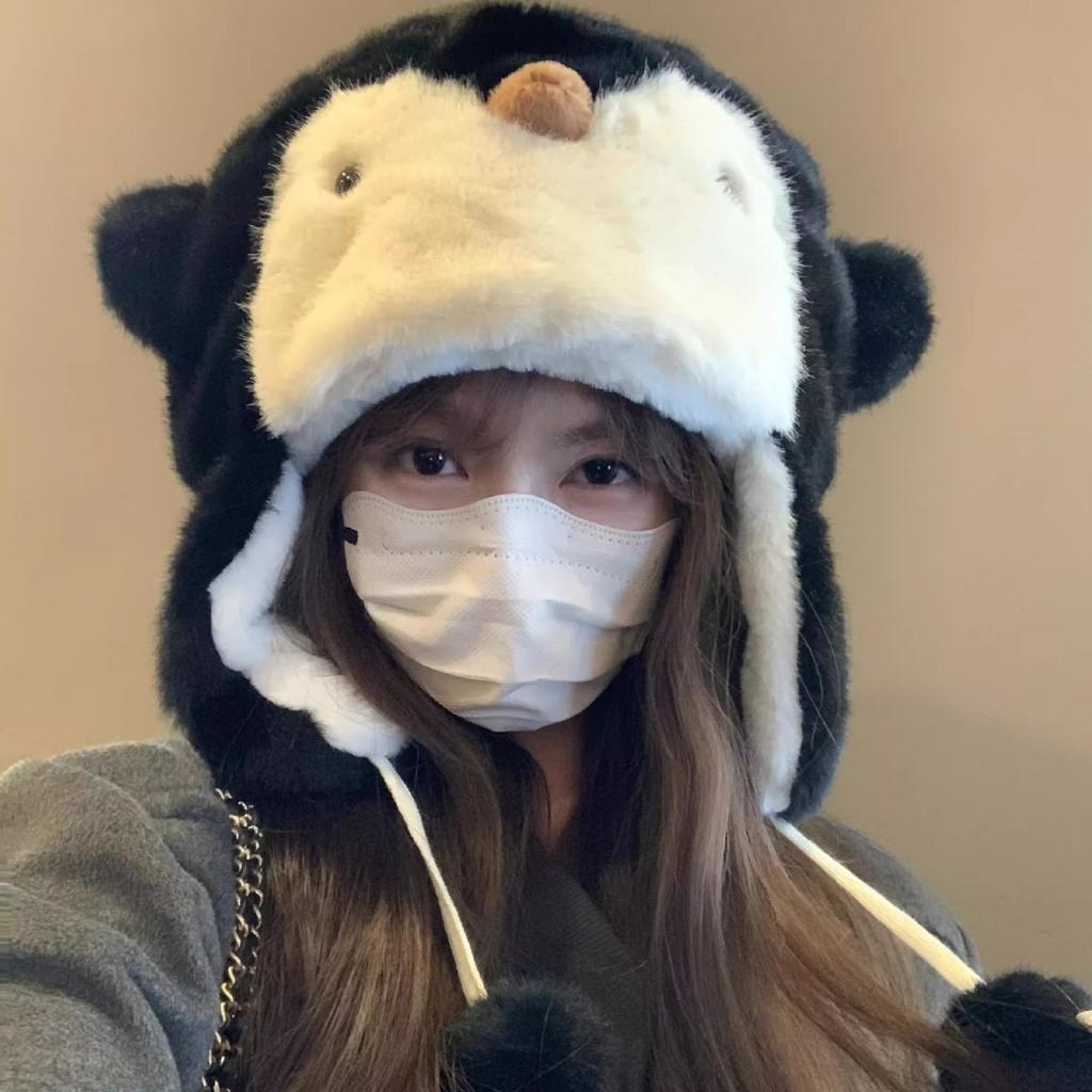 Winter Cute Cartoon Raccoon Plush Hat Female Cycling Thickened Ear Protection Hat Warm Lei Feng Hat North Cold Skiing