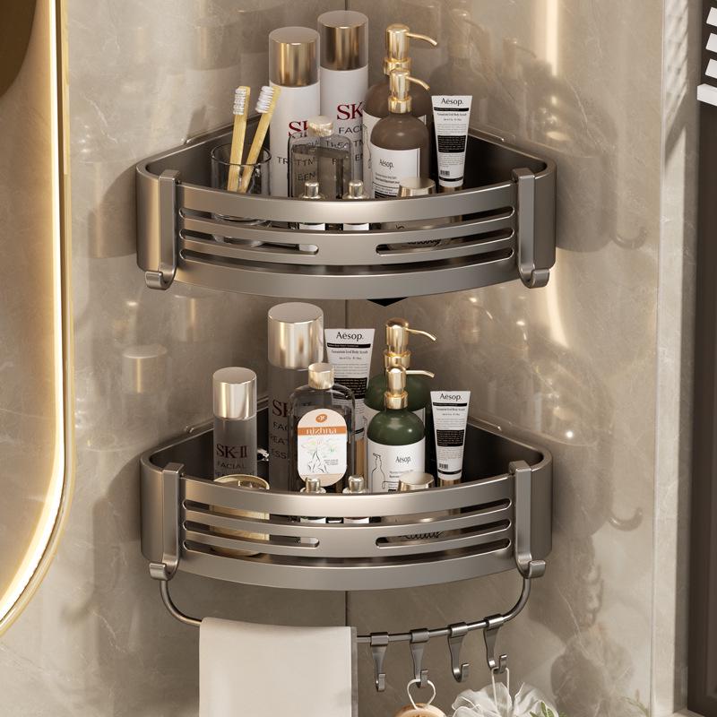 Gunmetal Punch-Free Space Aluminum Corner Bathroom Shelf
