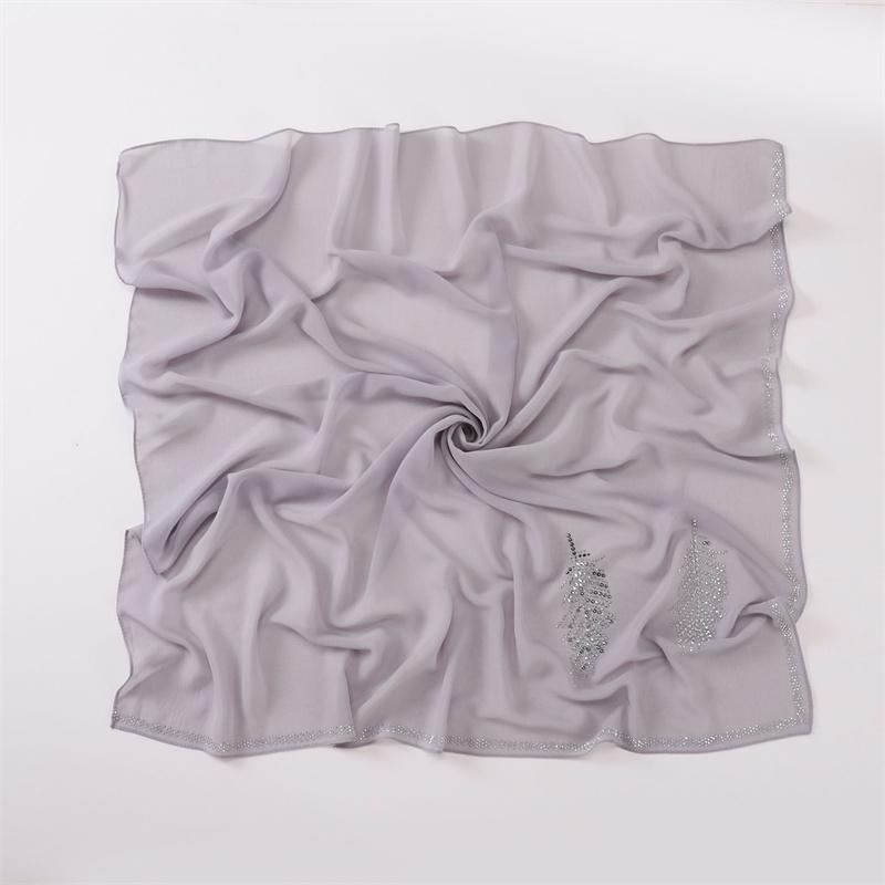 90*90Cm Luxury Rhinestone Feather Square Bubble Chiffon Instant Hijab Shawl Lady High Quality Wrap Bufandas Ramadan Muslim Sjaal