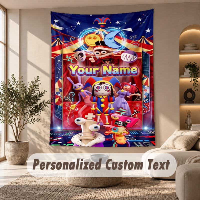 The Amazing Digital Circus Tapestry, Personalized Custom Text, Wall Hanging Tapestry For Living Room Home Wall Decor