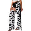 Womens Cow Spot Pattern Flannel Long Pants - with Side Tassel, Adjustable Waist, Open Crotch for Biking Riding Cowgirl Chaps Halloween Cosplay