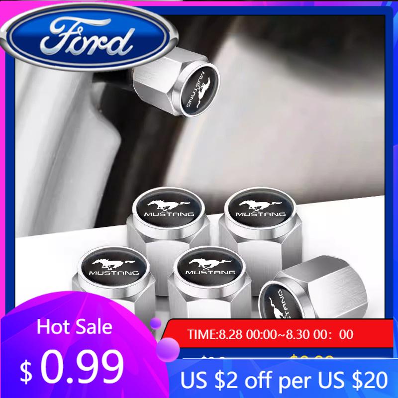 New 2026 Car Sticker 5Pcs Alloy Aluminum Car Valve Caps Dust Covers Rim For Mustang Ford Fiesta Kuga Edge Mondeo ST Fusion Explo