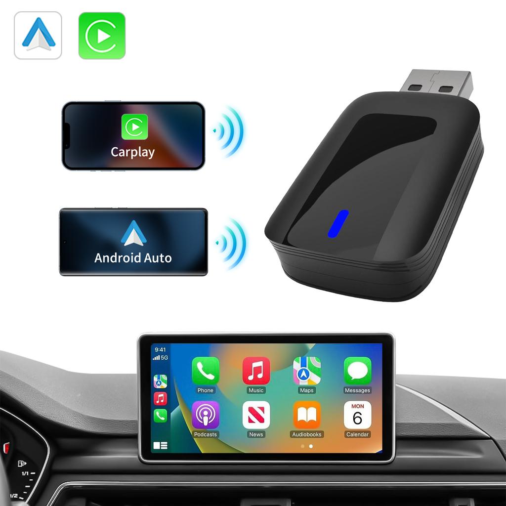 2 In1 Wireless CarPlay Android Auto Wireless Adapter Smart Mini AI Box WiFi Fast Connect for Toyota Nissan Ford Chevrolet Suzuki Plug and Play