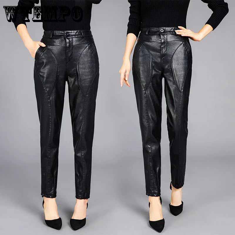 Брюки из искусственной кожи, женские бархатные утепленные свободные широкие брюки, брюки с высокой талией, брюки