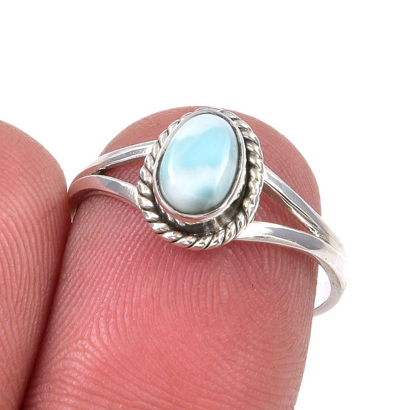 Кольцо из стерлингового серебра 925 пробы ручной работы с натуральным ларимаром, размер 7 V5J61