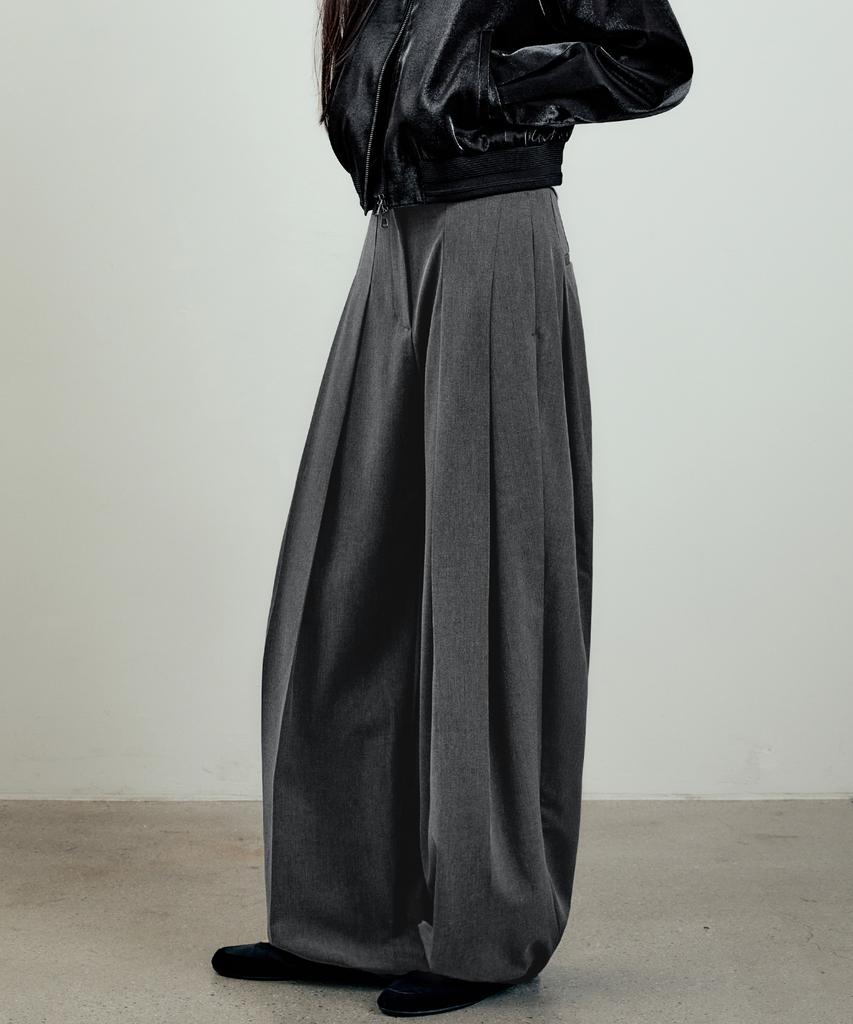 LMOOD WOMEN Kendo Two-Way Wide Slacks Mid Grey