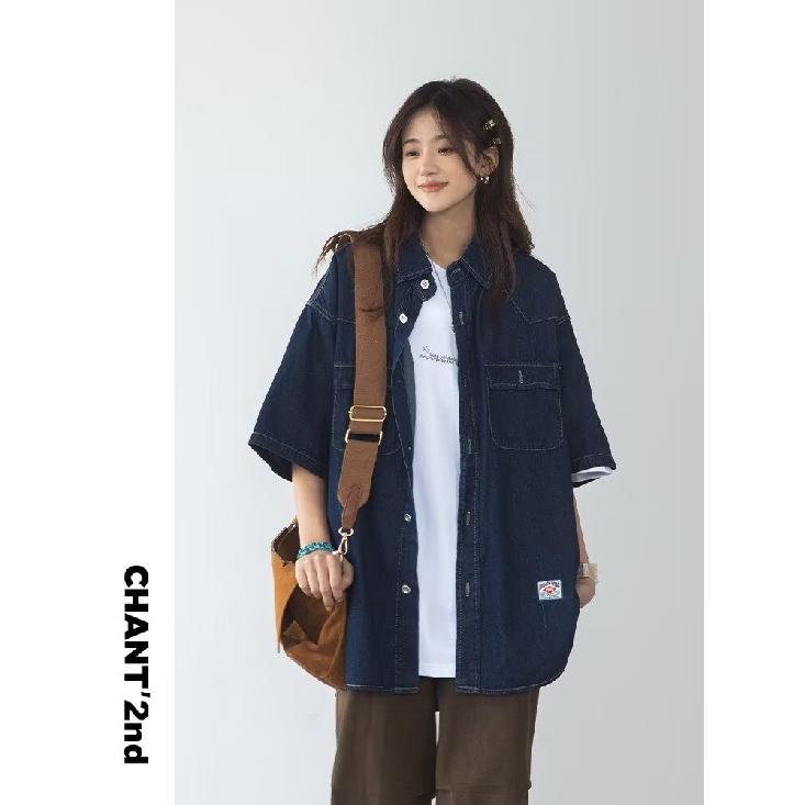 Японский ретро модный бренд летняя свободная джинсовая рубашка с короткими рукавами художественная молодежная рабочая рубашка мужская и женская многослойная куртка