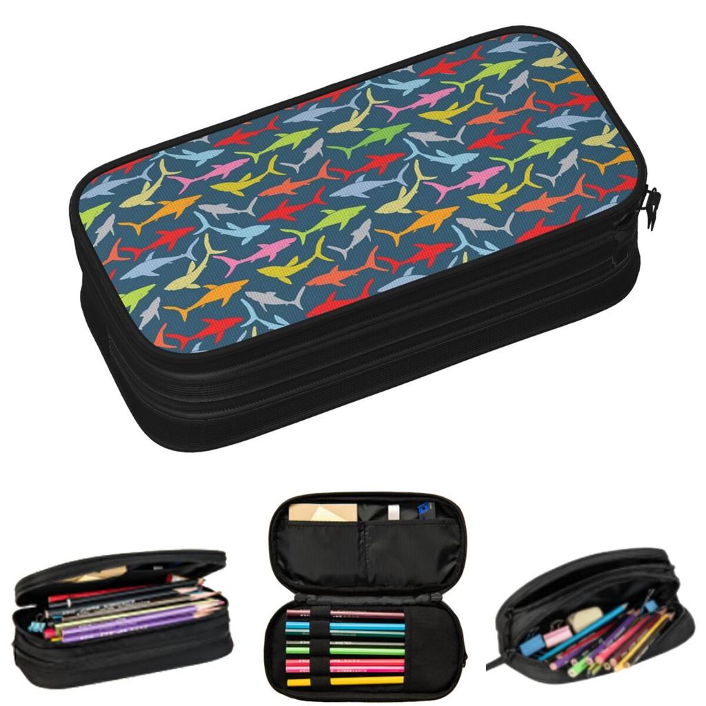 Colorful Ocean Animal Shark Pattern Pencil Cases for Student Gifts Pen Box Pencil Bag Large Capacity Pencil Pouch
