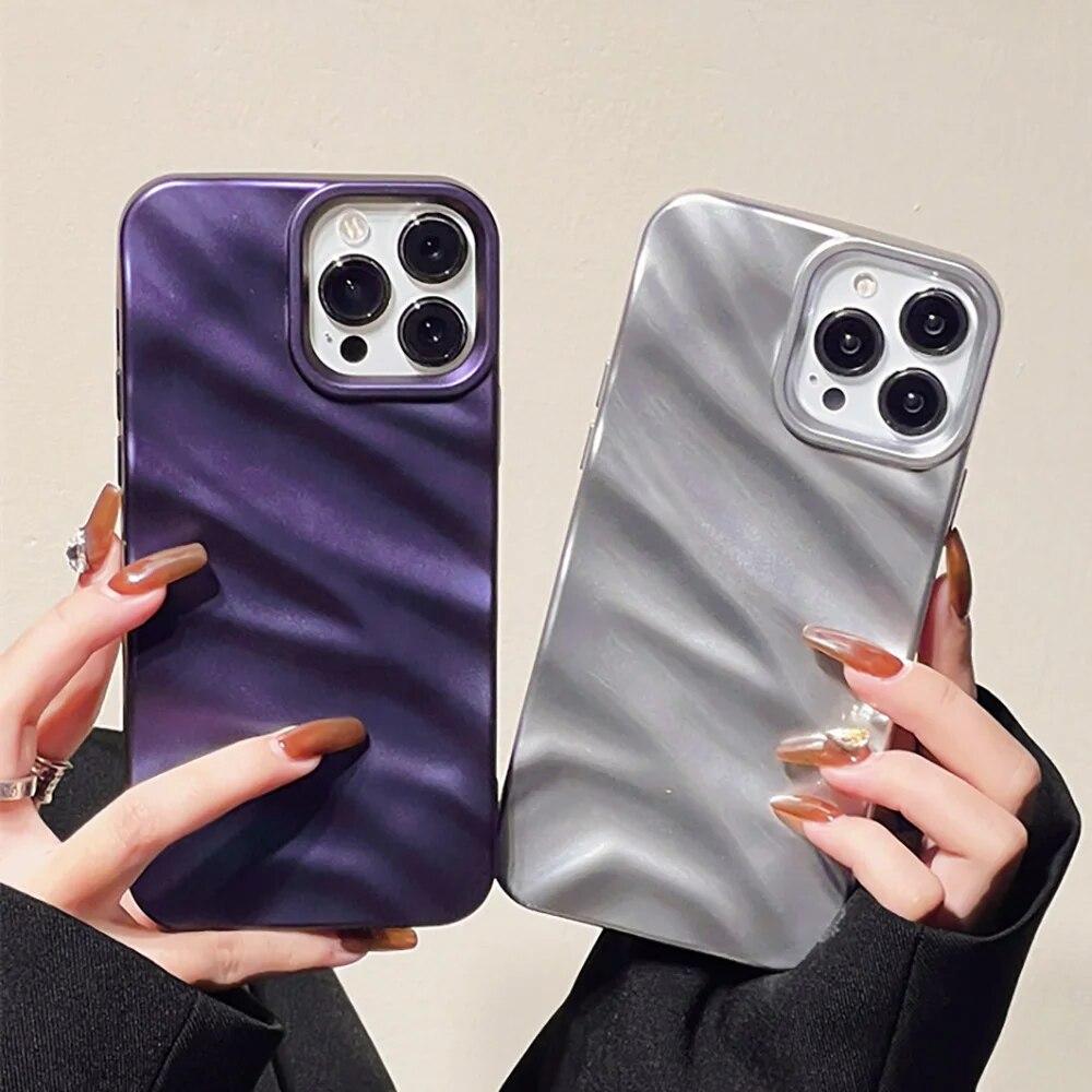 Роскошный чехол для телефона с 3D шелковым волнистым узором для iPhone 14 Pro Max, чехол для iPhone 11 12 13 15 Pro Max XR XS 7 8 Plus SE, однотонный чехол