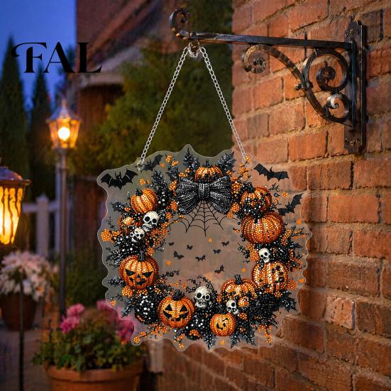 Acrylic Pumpkin Wall Hanging Halloween Pendant Decoration with Chain Waterproof Welcome Festive Window Ornament Sign for Front Door Porch Indoor