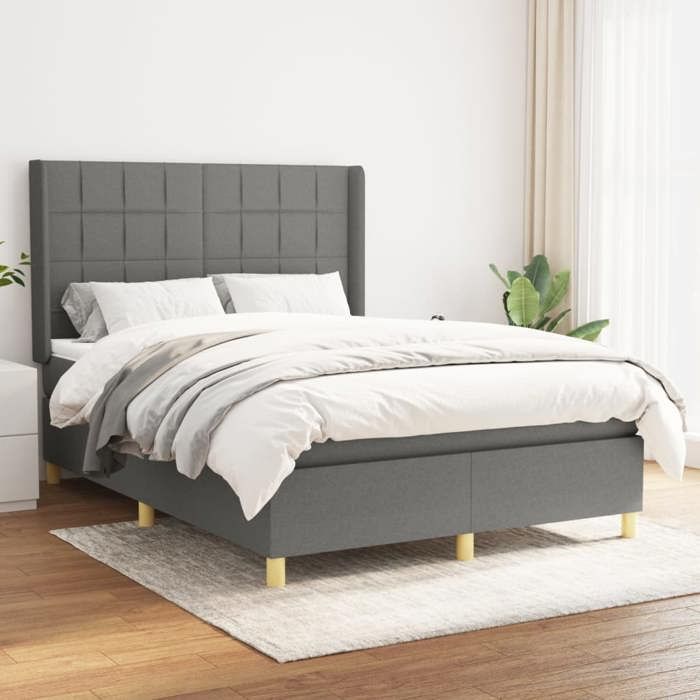 Maison Exclusive - Sommier à lattes de lit avec matelas Gris foncé 140x200cm Tissu