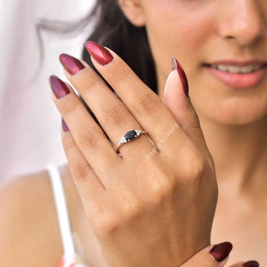 Genuine Black onyx Minimalist ring Black diamond dainty ring Sterling silver ring Handmade solitaire ring Bridesmaid gift Gift for her