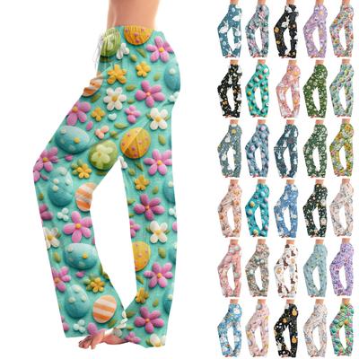 Женские повседневные прямые брюки с принтом пасхального яйца Домашние повседневные брюки