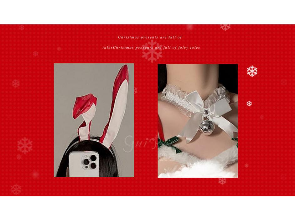 Velvet Bow Cutout Lingerie Set: Plush Patchwork Christmas Uniform for Women