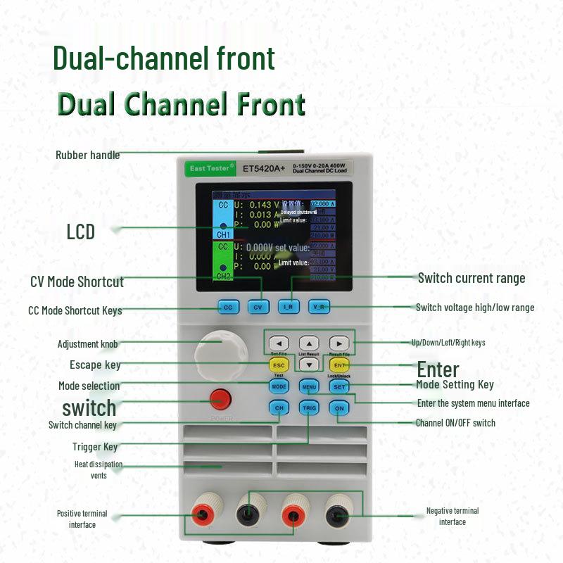 ET54 DC Electronic Load 400W, 120-500V Battery Discharge Capacity Tester