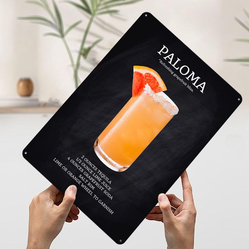 Paloma Cocktail Recipe Tinplate Poster Customized Wall Art Vintage Retro Metal Signs for Man Cave Office Decoration Room Decor