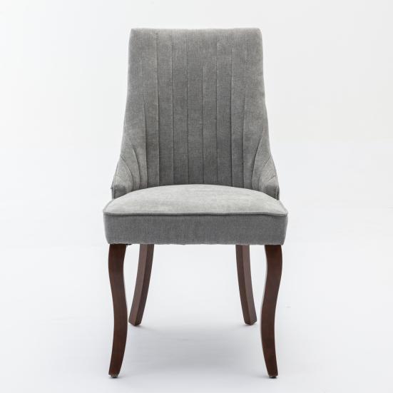 Rayon Cloth Flocking Linen Dining Chairs Channel Kitchen Dinner Chair Comfy Fabric Upholstered Accent Chair for Dining Room with Curved Solid Wood