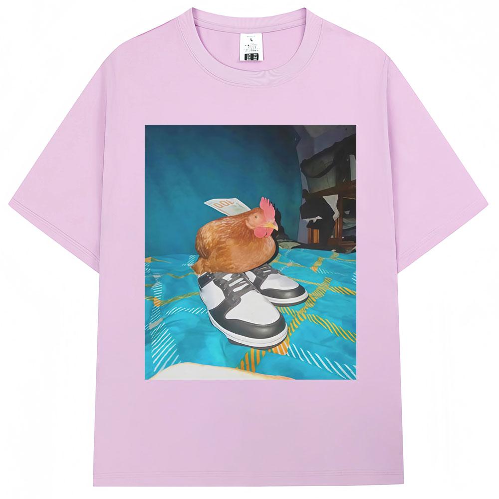 Summer 2026 New Fun Dripping Chicken Emoji Tshirt High Quality Fashion Casual Breathable Mens Creel Print Tshirt