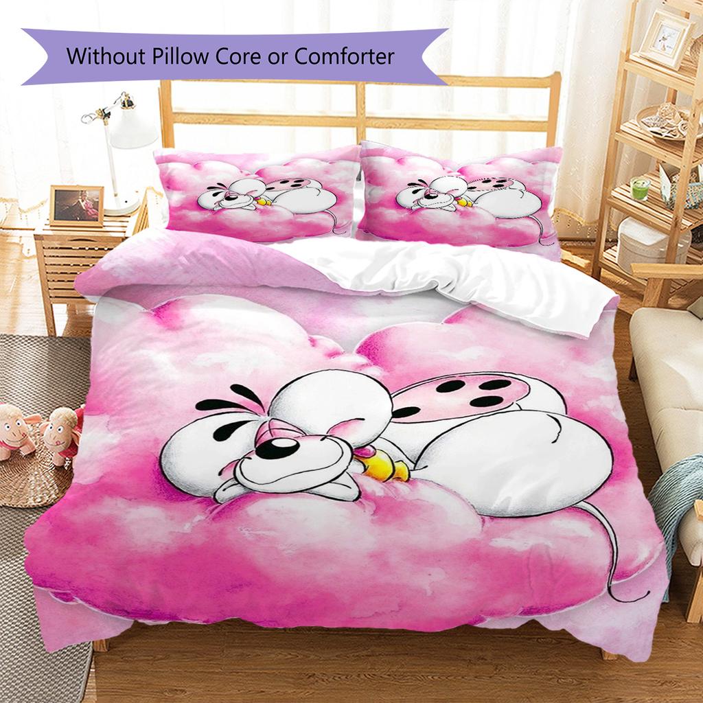 Diddl Pattern Bedding,Quilt Set Quilt Cover Pillowcase Home Birthday Gift (1 * duvet cover + 2 * pillowcase, without core)