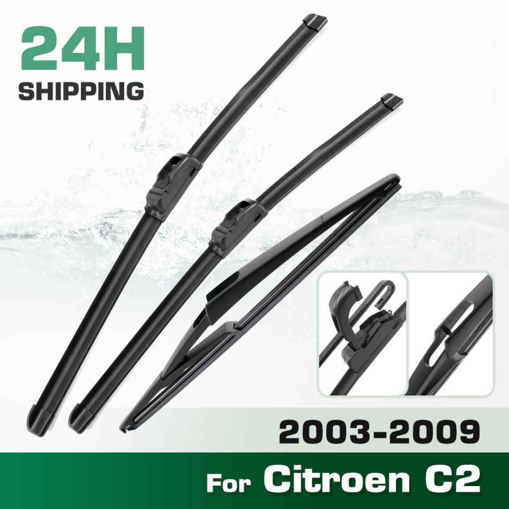 For Citroen C2 2003-2009 2004 2005 2006 2007 2008 Wiper Front&Rear Wiper Blades Windshield Windscreen Window Brushes 24"+18"+12