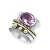 Кольцо из латуни из стерлингового серебра овальной огранки, кольцо с вращающимся камнем, натуральный аметист, драгоценный камень, 6,5 г