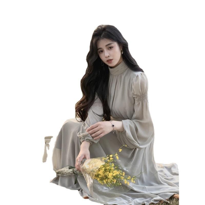 2023 весеннее белое платье миди с высоким воротником, женское элегантное цельное платье с длинным рукавом во французском стиле, корейская мода, дизайн одежды Y2k