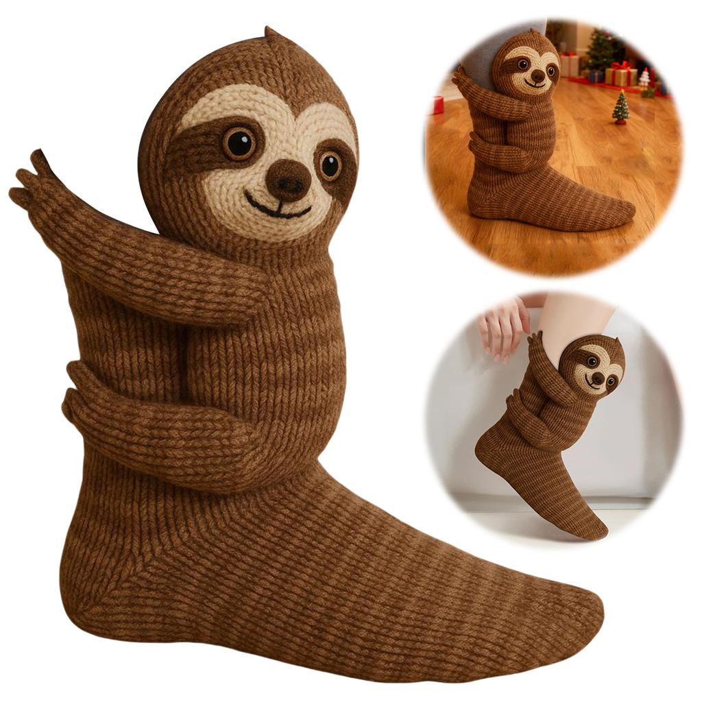 1 Pair Cute Christmas Socks Crochet Animal Socks Breathable 3D Knit Warm Socks Moisture Wicking Double-Layer Cotton Socks Gifts