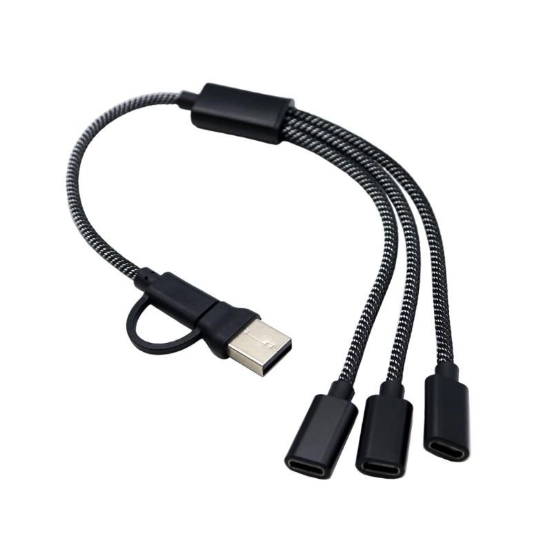 USB + кабель-адаптер Type C «папа» на 2/3 Type C «мама», разветвитель USB OTG, многофункциональный концентратор для зарядки и передачи данных.