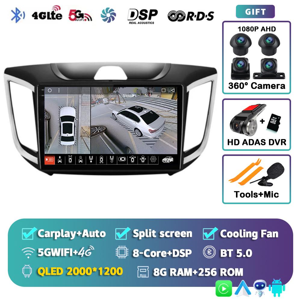 Автомагнитола с Android 14 и CarPlay для Hyundai Creta ix25 2015-2019, навигация GPS, мультимедиа, видеоплеер, 2DIN головное устройство, стерео