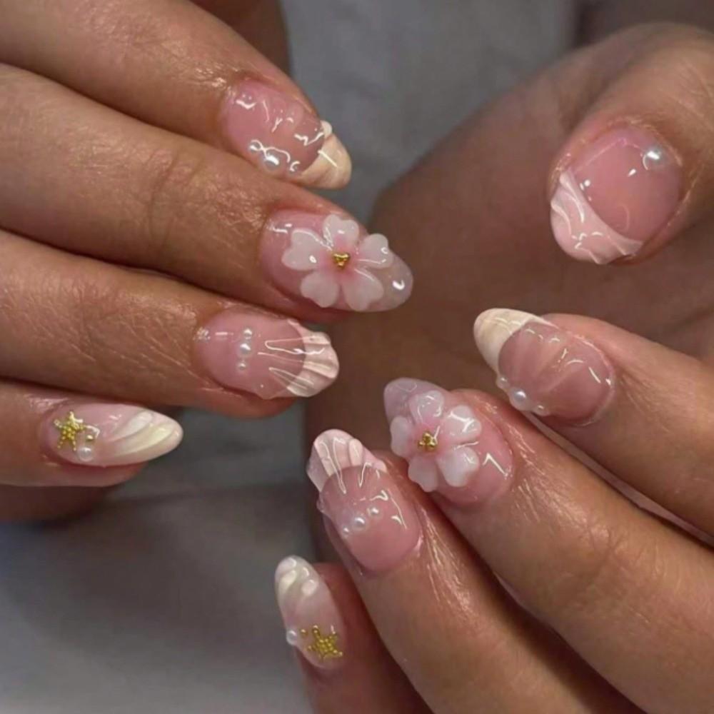 24Pcs 3D Gel False Nail Full Cover Fake Nail Tips French Press on Nails Women