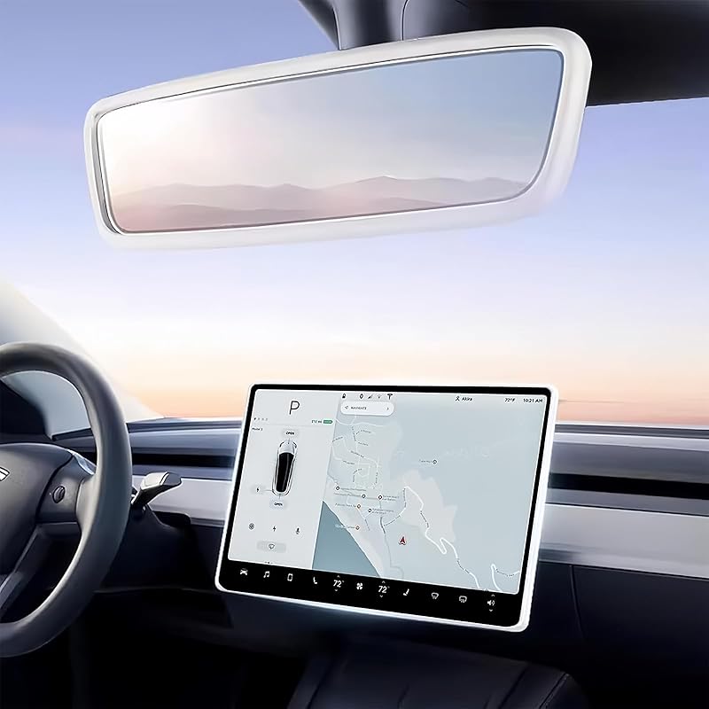 2 шт. Защитная декоративная рамка Совместимо с Tesla Model 3 Y -2024 2026 Рамка края экрана Чехол зеркала заднего вида Внутренние силиконовые украшения Центр